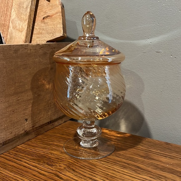 Vintage Orange Amber Carnival Glass Circus Tent Apothecary Jar Canister - Picture 7 of 9